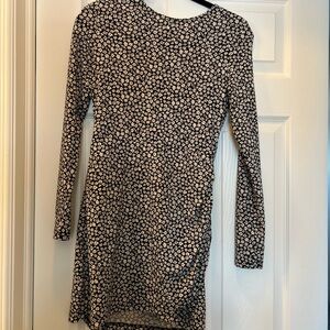 Mango Black and Cream Floral Long Sleeve Dress